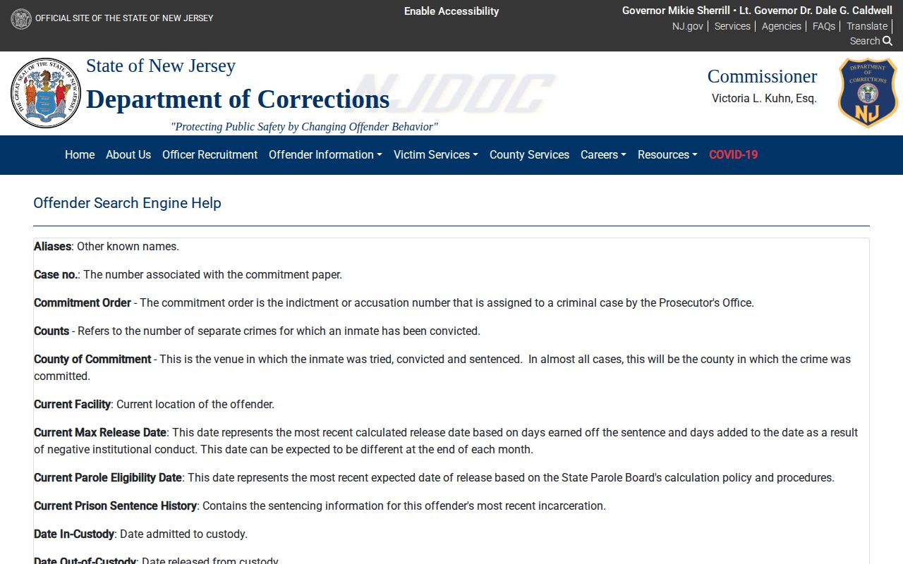NJDOC field guide for Gloucester County release date calculations
