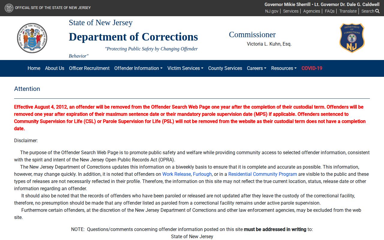 NJDOC offender search for Gloucester County released state inmates