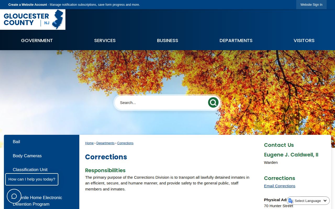 Official Gloucester County Corrections page explaining the nonresidential corrections operation