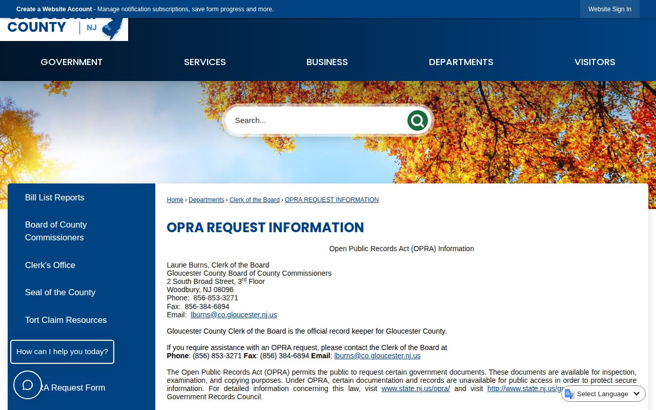 Gloucester County release record OPRA request information