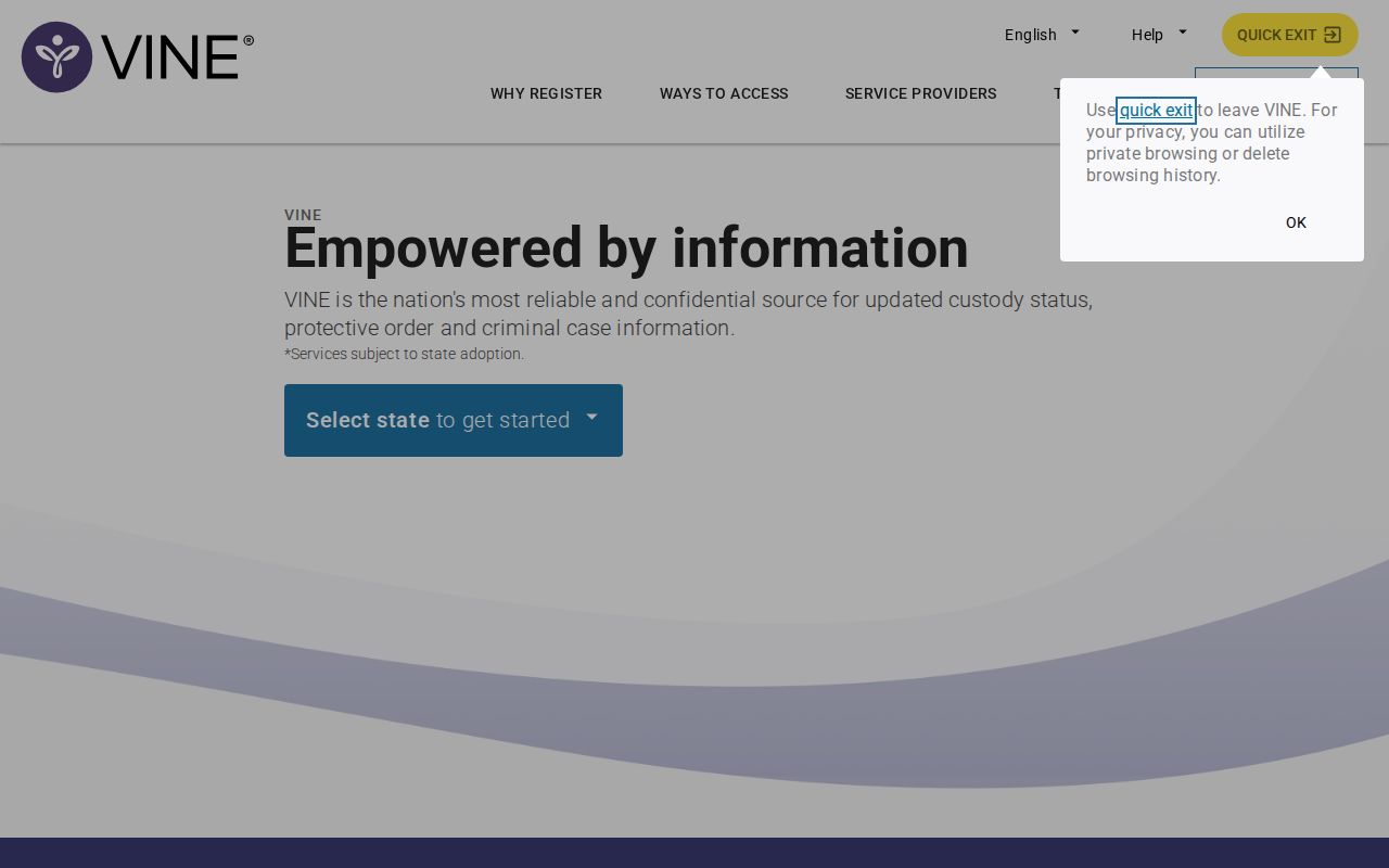 Gloucester County VINE inmate check search screen for New Jersey release records